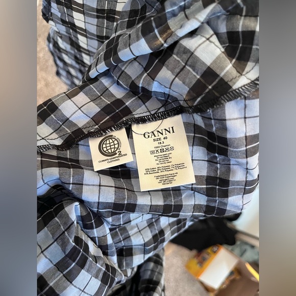 Ganni Seersucker Checkered Maxi Dress Blue/White Size 10 - Picture 5 of 6